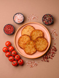 High angle view of food on table
