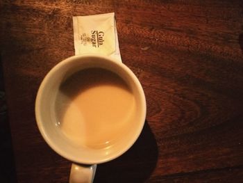 High angle view of tea cup on table