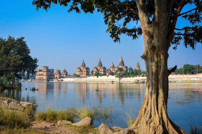 Scenic view of lake against clear sky