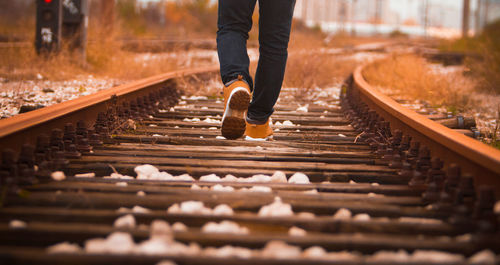 Low section of man on railroad track