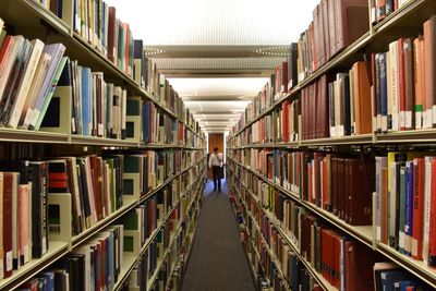 Panoramic shot of books in library