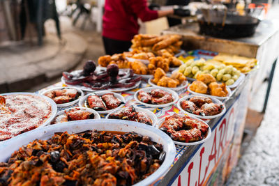 High angle view of food for sale