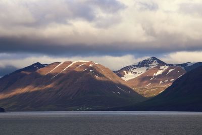 Scenic view of snowcapped mountains against sky