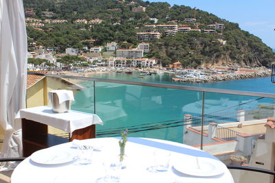 High angle view of swimming pool by sea