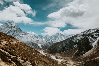 Scenic view of snowcapped mountains against sky