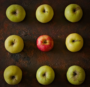 High angle view of apples on table