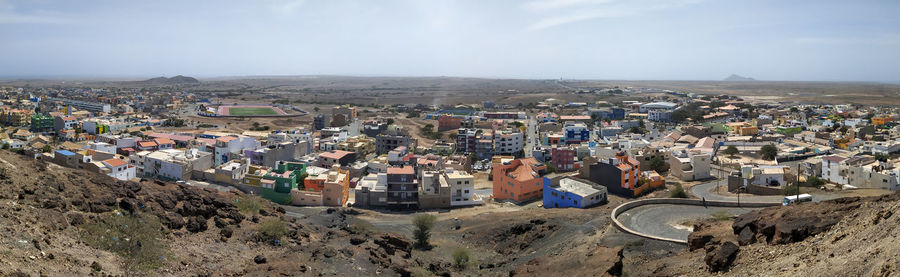 High angle view of townscape against sky