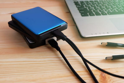 High angle view of laptop on table