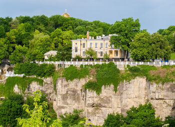 Trees in front of historic building