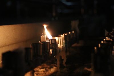 Close-up of illuminated candles