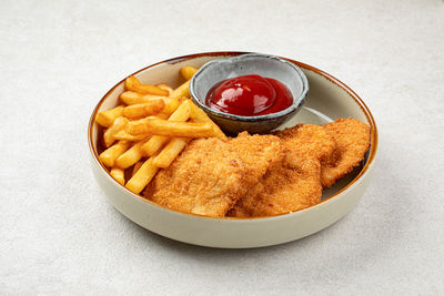 High angle view of food in bowl on table