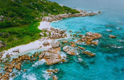 Aerial view of rocky sea shore