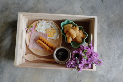 High angle view of food on table