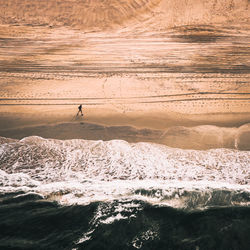 Silhouette of man with horse in water