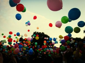 Colorful balloons against clear sky