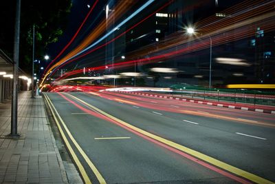 Light trails on road at night