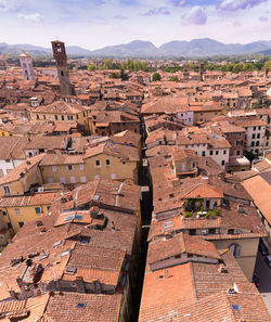 High angle view of townscape against sky