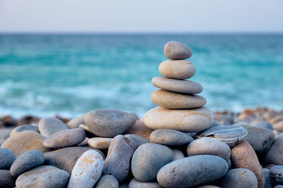 Zen balanced stones stack on beach