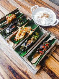 High angle view of food on table