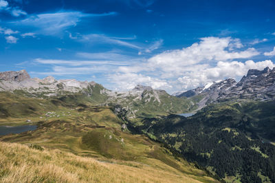 The wandertrail horizontweg from alpen tower to engstlenalp, along gental, switzerland