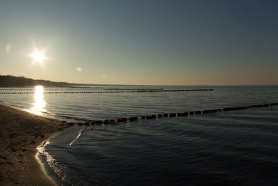 Scenic view of beach against sky during sunset