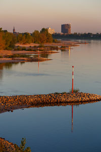 Scenic view of lake against sky during sunset