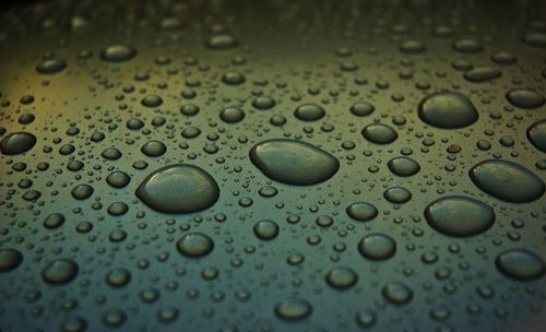 Extreme close up of water drops on ground