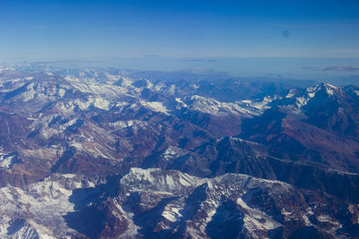 Aerial view of snowcapped mountains against sky