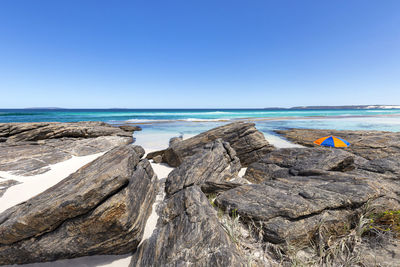 Scenic view of sea against clear sky