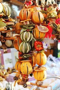 Close-up of pumpkins for sale at market stall