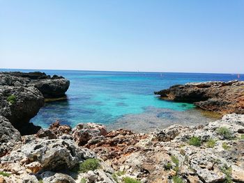 Scenic view of sea against clear sky