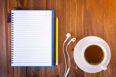 High angle view of coffee on table