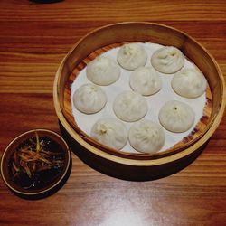 High angle view of food in bowl on table