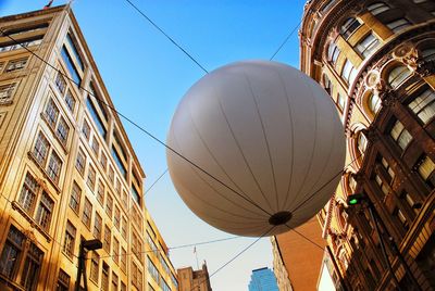 Low angle view of buildings against clear sky
