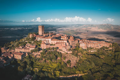 High angle view of townscape against sky