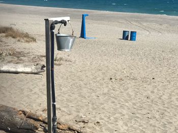 High angle view of telephone pole on beach