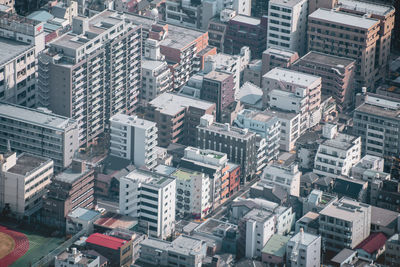 High angle view of buildings in city