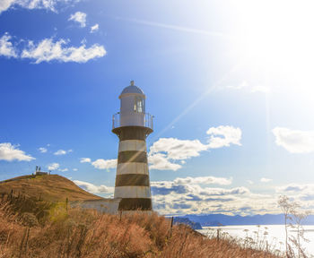 View of lighthouse.in sunny day on kamchatka peninsula