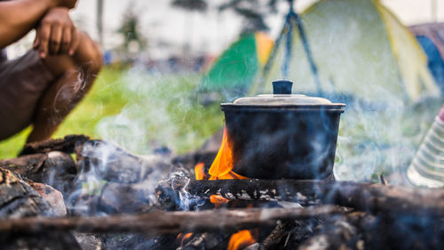 Close-up of food preparation outdoors