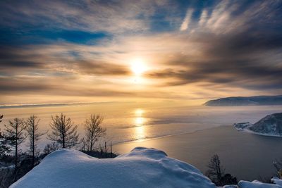 Scenic view of lake against sky during sunset