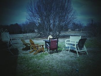 Chairs and tables at night