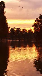 Scenic view of lake at sunset