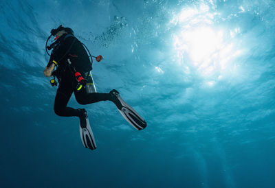 Diver ascending to the surface at the great barrier reef