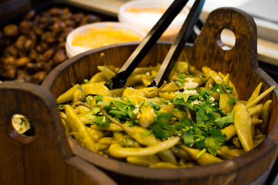 Close-up of food in wooden bowl