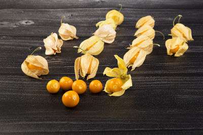 High angle view of fruits on table