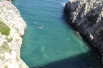 High angle view of rocks in sea