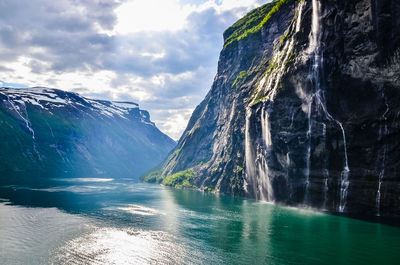 Scenic view of lake against mountain range