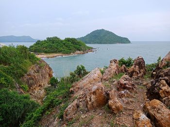 Scenic view of bay against sky