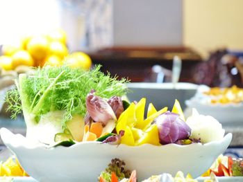 Close-up of fruits and tree in plate