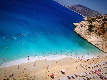 High angle view of people on beach